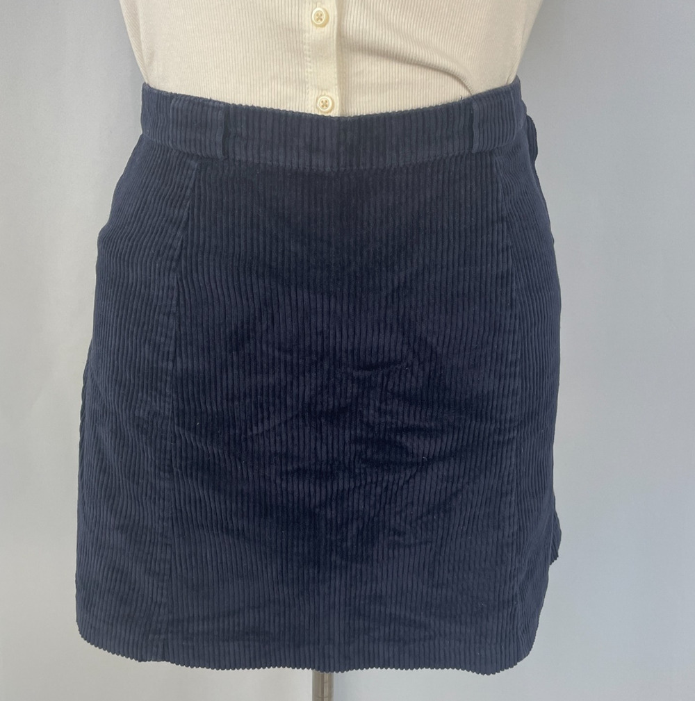 Vintage Mini Skirt Size 14 Navy Blue Corduroy Short Pencil Preppy Academia 90s